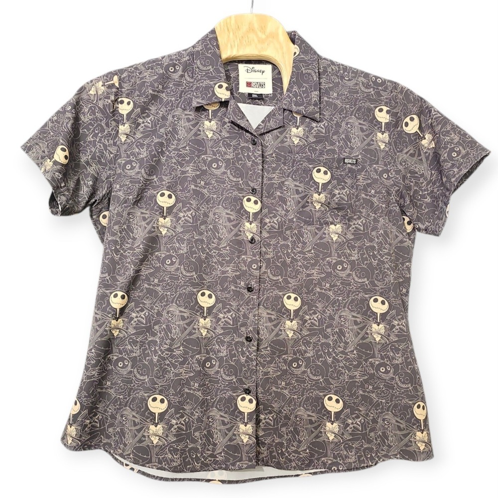 RSVLTS - Bone Daddy NBX Jack Skellington Womens Camp Collar Shirt Disney 2XL - Picture 2 of 9